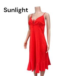 Giani Bini Women Vibrant Orange Midi Dress SZ Large Spaghetti Strap Tie Front